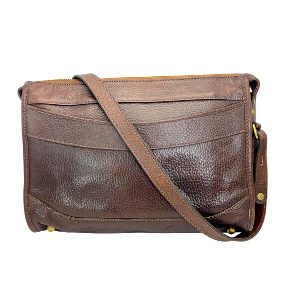 Brahmin Vintage Brown Pebbled Leather Crossbody Bag Purse Zip Top Pockets - Picture 1 of 8